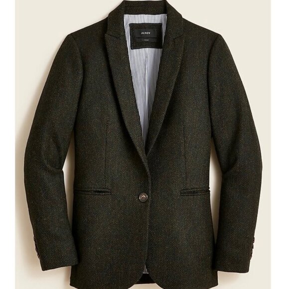 J. Crew Parke Blazer in Pine English Wool Green Herringbone Size 12 - Picture 1 of 8